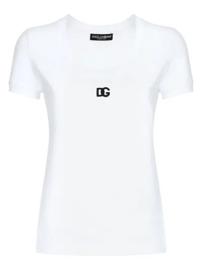 Dolce & Gabbana Logo-embroidered Cotton-blend T-shirt In White