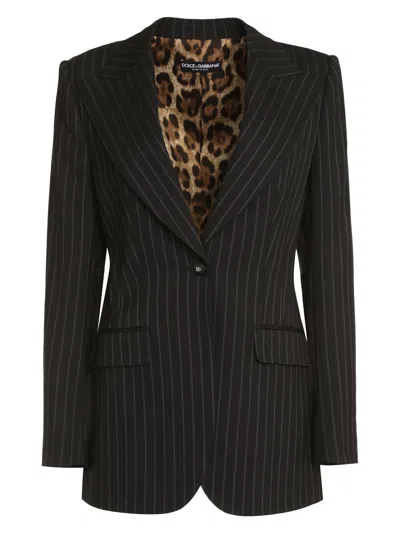 Dolce & Gabbana Single-breasted Pinstripe Wool Turlington Jacket In Black
