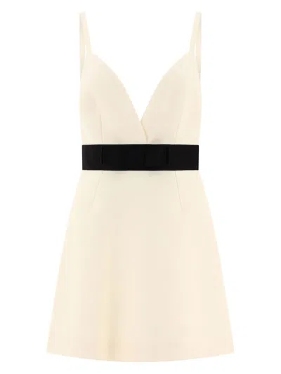 Dolce & Gabbana Woolen Dress With Satin Belt And Straps In Neutral