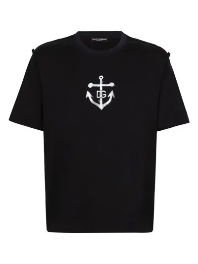 Dolce & Gabbana Blue T-shirt With Ancora Dg Print In Blue