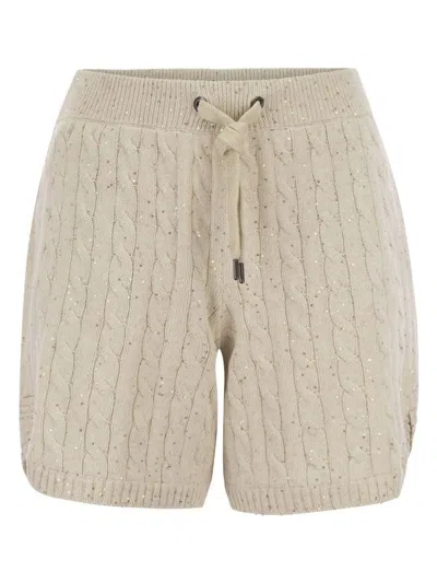 Brunello Cucinelli Women's Cotton Knit Shorts With Sequins In Oat