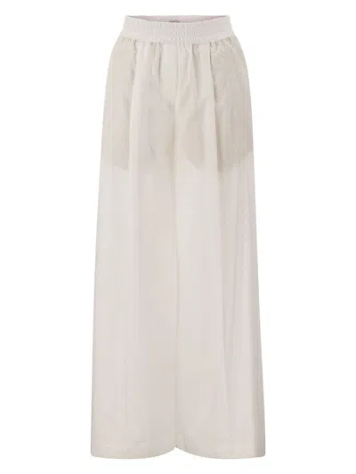 Brunello Cucinelli Women's Loose Fit Cotton Trousers In White