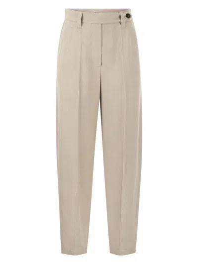 Brunello Cucinelli Women Slouchy Trousers In Sparkling Linen Canvas With Jewellery In Neutral