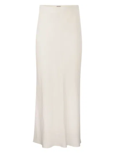 Brunello Cucinelli Black Linen Blend Long Skirt With Elastic Waistband And Side Slits For Women In Natural