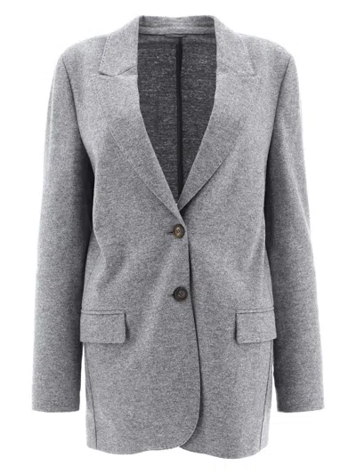 Brunello Cucinelli Cashmere Jersey Deconstructed Blazer With Monili In Grey