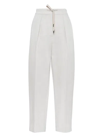 Brunello Cucinelli Relaxed-fit Trousers With High Waist And Drawstring Closure In Nude & Neutrals