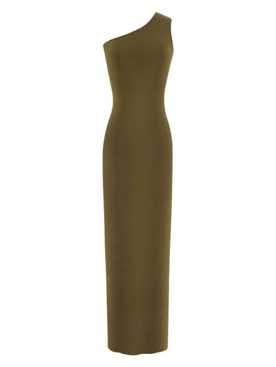 Saint Laurent Maxi One-shoulder Dress Fitted Silhouette In Green