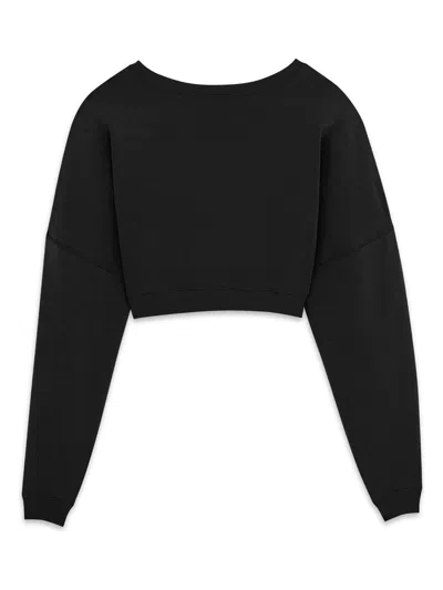 Saint Laurent Balloon-sleeves Cropped Sweatshirt In Black