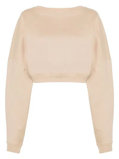 Saint Laurent Logo-embroidered Cropped Sweatshirt In Nude & Neutrals