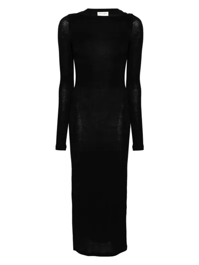 Saint Laurent Open-back Wool, Cashmere And Silk-blend Maxi Dress In Black