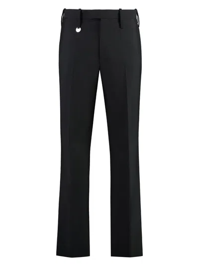 Burberry Suit Pants In Navy Blue Wool. Straight-leg Cut. Zippered Closure And Belt Clip. In Black