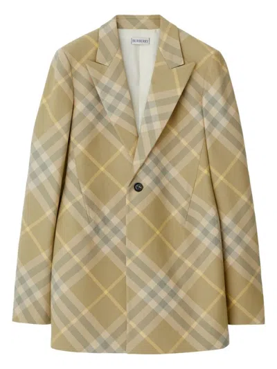 Burberry Checked Tailored Single-breasted Blazer In Beige