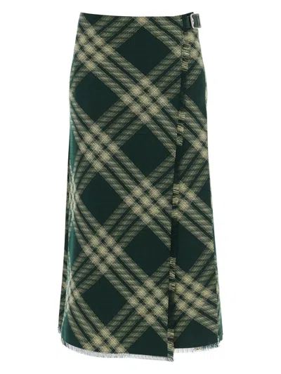 Burberry Maxi Kilt With Check Pattern In Green
