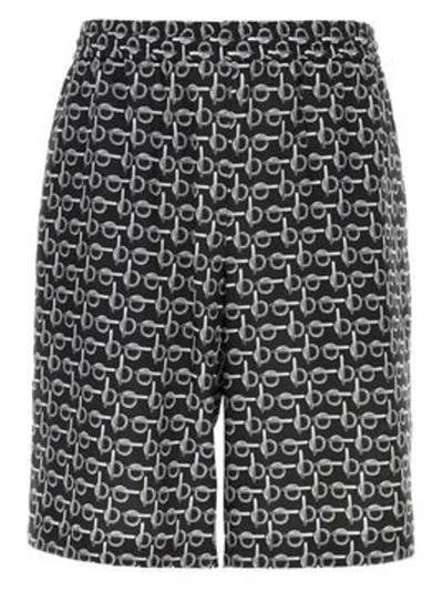 Burberry Printed Silk Bermuda Shorts In Slvrblack
