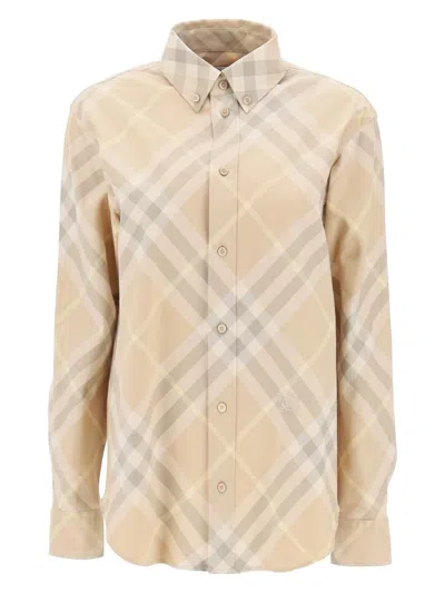 Burberry Button-down Checked Shirt In Beige