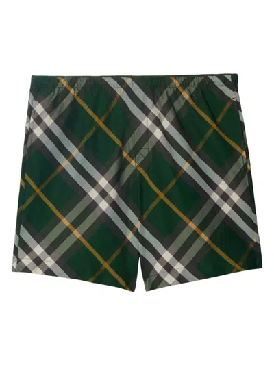 Burberry Green Check Print Swim Shorts In Green