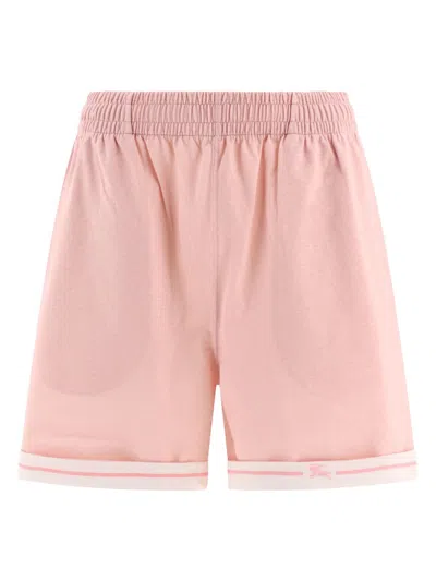Burberry Elastic Waistband Cotton Shorts With Contrast Trim In Pink