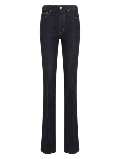 Shop Tom Ford Women's Denim Flared Pants In Blue