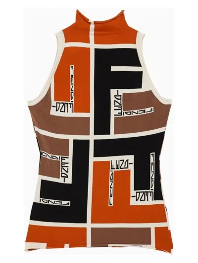 Fendi Colour-block High-neck Minidress In Yellow,orange