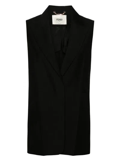 Fendi Black Tailored Vest With Sharp Lapel In Black