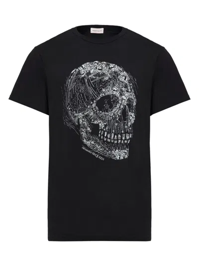 Alexander Mcqueen Crystal Skull Crewneck T-shirt In Black
