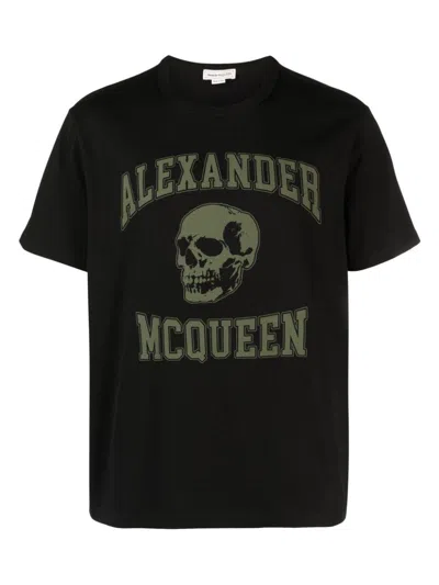 Alexander Mcqueen Logo Skull-print Cotton T-shirt In Blackkakhi