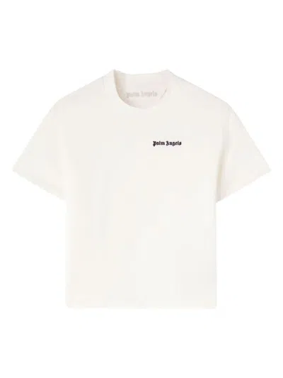 Palm Angels White Fitted Crewneck T-shirt With Emboridered Logo In White