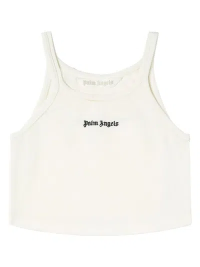 Palm Angels White Cropped Tank Top With Embroidered Logo In Cotton Woman In White