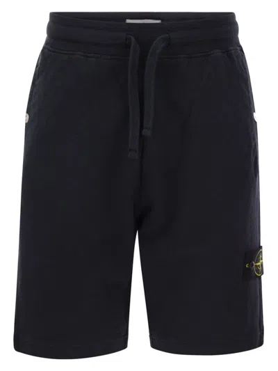 Stone Island Blue Shorts With Elastic Drawstring Waist And Logo Patch On The Front In Cotton Man In Navy