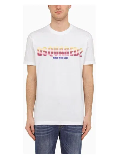 Shop Dsquared2 Men's T-shirt With Multicoloured Logo In White