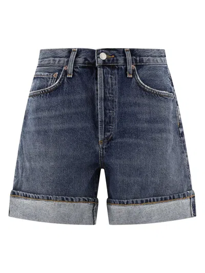 Agolde Dame Short: High Rise Baggy Cuff Control In Blue