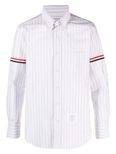Thom Browne Grosgrain-band Striped Oxford Shirt In White