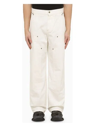 Represent Wide Leg Cotton Trousers With Pockets And Loops In White