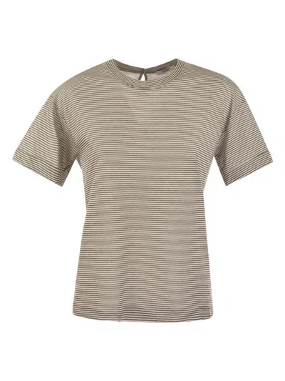 Peserico Lightweight Striped Jersey T-shirt And Punto Luce In White,brown