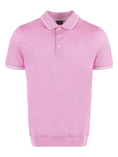 Paul & Shark Ribbed Polo Shirt Short Sleeves In Pink
