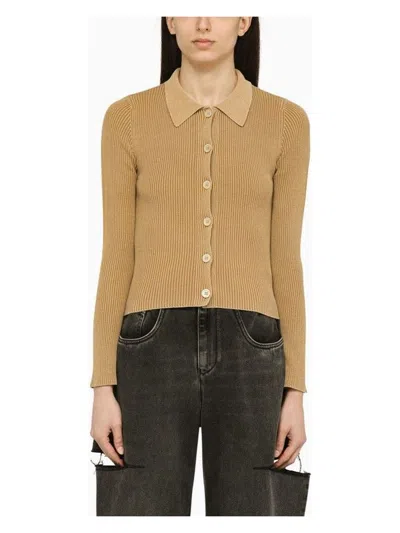 Our Legacy Sand-coloured Ribbed Cotton Cardigan In White
