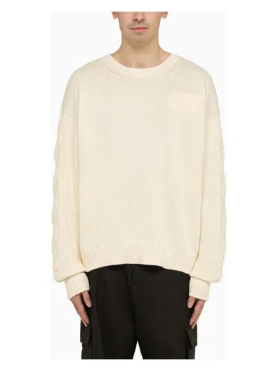 Off-white Sweater With Embossed Diagonal Motif In Beige