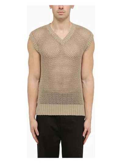 Tagliatore Perforated Dove Grey Cotton Waistcoat In Beige
