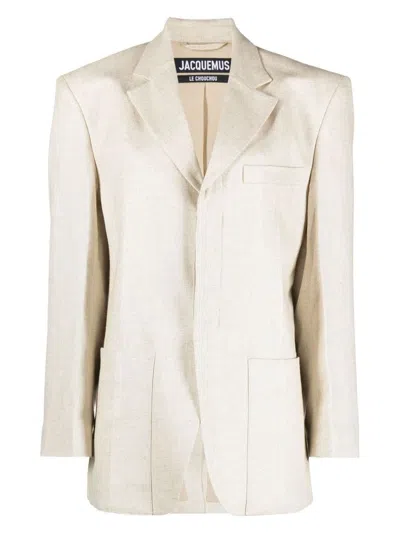 Jacquemus La Veste Tibau Linen-blend Blazer In Beige