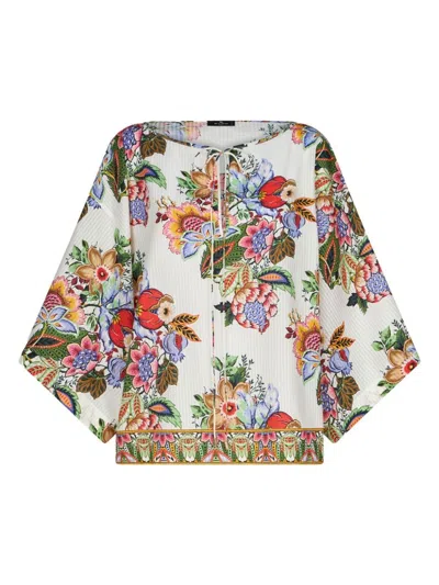 Etro Tie-detailed Floral-print Cotton And Silk-blend Voile Blouse In White