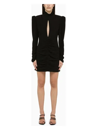 Alessandra Rich Black Draped Silk Minidress In Black