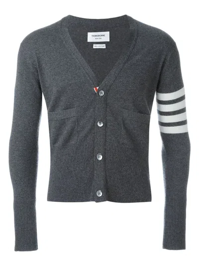 Thom Browne Cashmere Cardigan With Grosgrain Ribbon Trim In Grey
