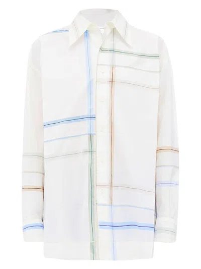 Bottega Veneta Womens White Blue Green Tau Checked Dropped-shoulder Relaxed-fit Cotton Shirt In White