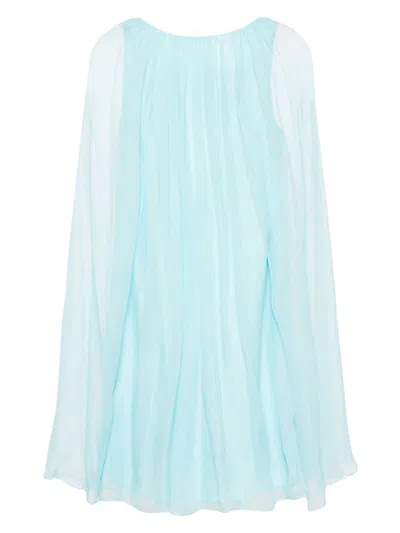 Max Mara Women Mini Light Blue Dress With Drawstring In Silk Chiffon Woman In Clear Blue