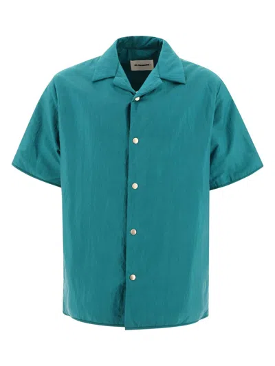 Jil Sander Green Nylon Overshirt With Boxy Fit In Green