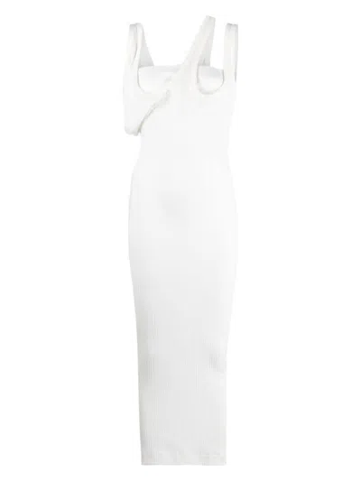 Attico Asymmetrical-neckline Ribbed Midi Dress In White