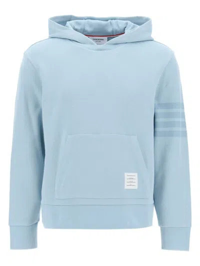 Thom Browne 4 Bar Double Face Knit Hoodie Light Blue In Blue