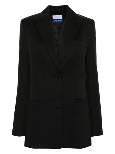 Off-white Single-breasted Virgin-wool Blazer In Black