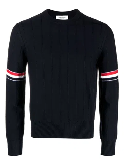 Thom Browne Men Rwb Wool Crewneck Jumper In Blue