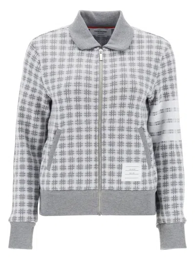 Thom Browne 4-bar Sweatshirt In Check Knit In Grey